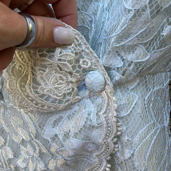Vintage 80s SCOTT MCCLINTOCK Ice Blue Lace 2 Piece Suit Skirt Jacket Size 6 - Picture 6 of 16